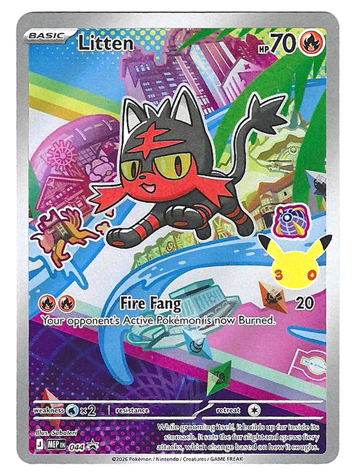 Flamiaou / Litten MEP 044 – Carte Promo – Premiers Partenaires Série 1 – 30e anniversaire — Promos Méga-Évolution — EN
