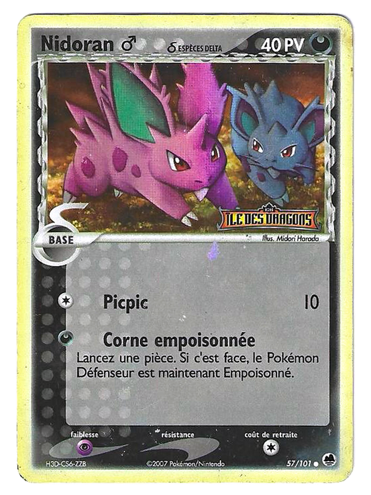 Nidoran ♂ δ / Nidoran Male Delta Species 57/101 – Holo estampillée – EX Île des Dragons / Dragon Frontiers — EX Île des Dragons / EX Dragon Frontiers — FR